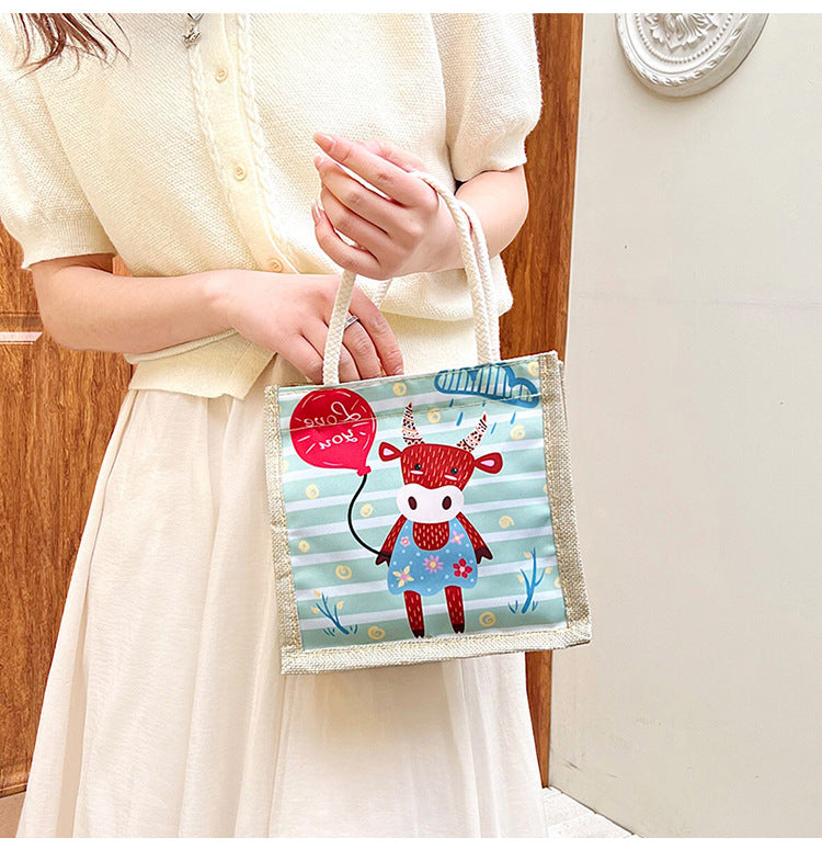Japanese Cartoon Anime Cotton And Linen Hand Bag New Trendy Korean Version Of The Casual Shopping Bag Student Lunch Bag