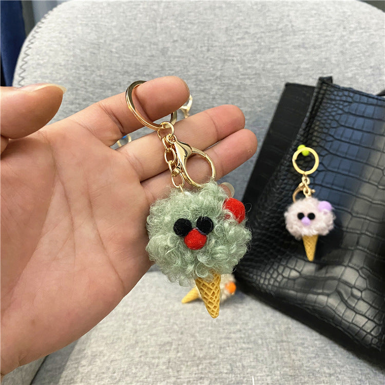 Cute Cartoon Plush Key Chain Ugly Cute Bag Pendant Ice Cream Cone Car Key Chain Mobile Phone Accessories Gift