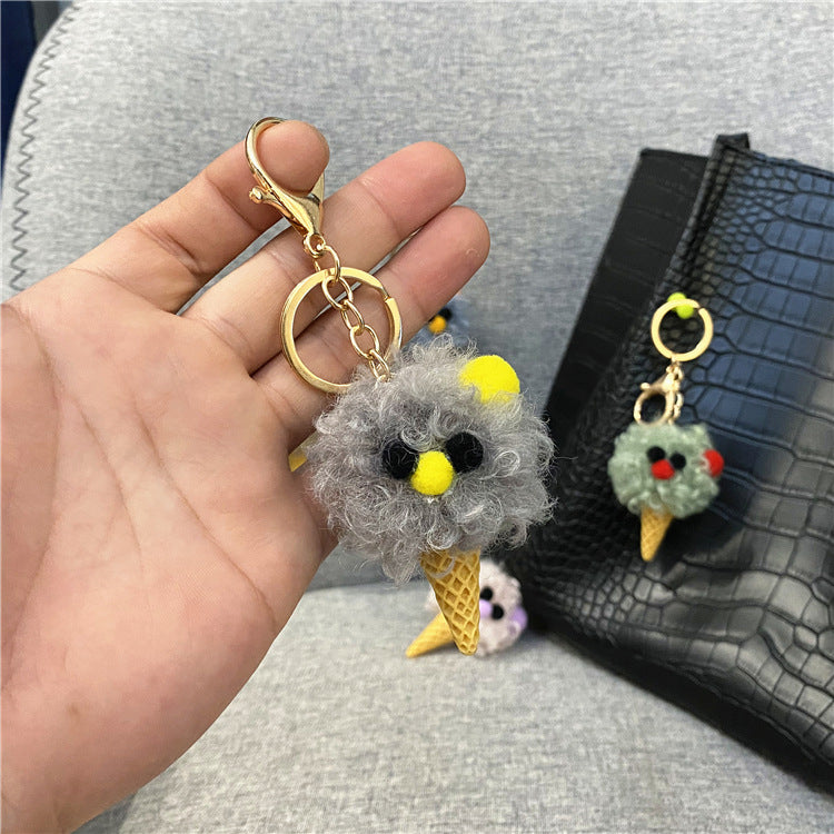 Cute Cartoon Plush Key Chain Ugly Cute Bag Pendant Ice Cream Cone Car Key Chain Mobile Phone Accessories Gift