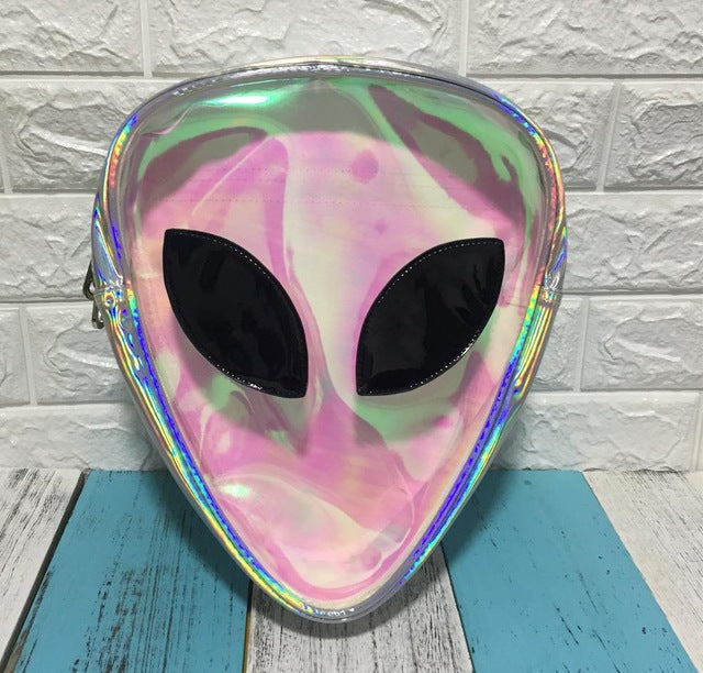 Laser Transparent Backpack Boys 3D Alien ET Head Face Designed Triangle Leisure Bag For Girls