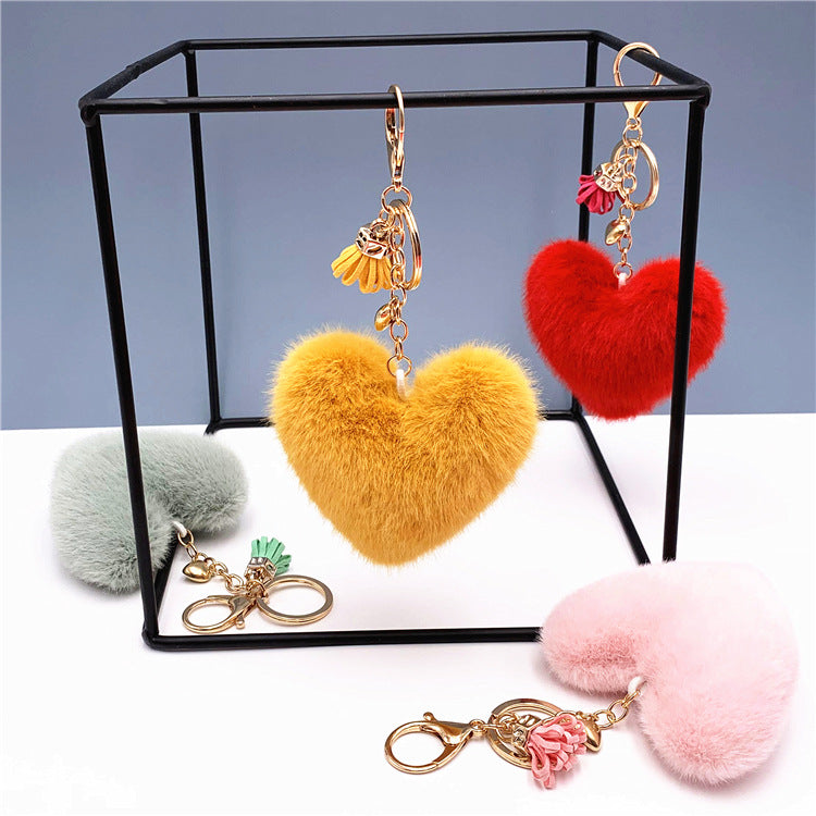 Tassel Peach Heart Key Chain Cute Bag Pendant Heart Shape Plush Car Key Chain Pendant Creative Small Gift