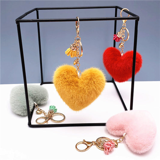 Tassel Peach Heart Key Chain Cute Bag Pendant Heart Shape Plush Car Key Chain Pendant Creative Small Gift