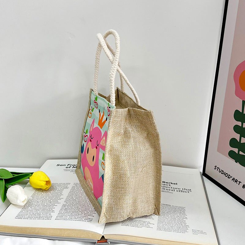 Japanese Cartoon Anime Cotton And Linen Hand Bag New Trendy Korean Version Of The Casual Shopping Bag Student Lunch Bag