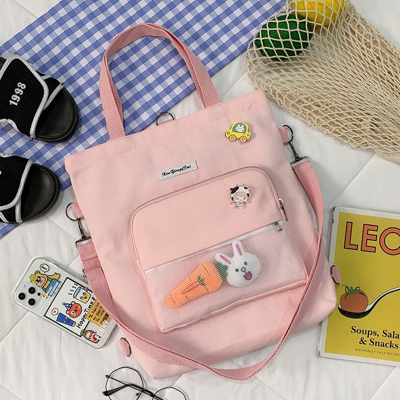New Literary Small Fresh Canvas Bag Student Class Large Capacity Messenger Bag Ins Style Cute Shoulder Bag