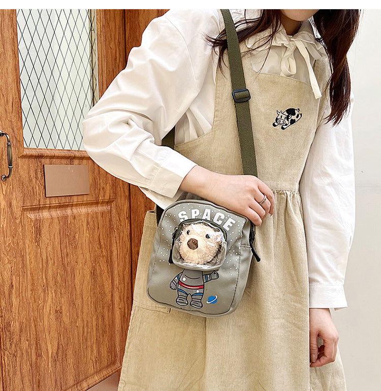 Trendy Student Nylon Bag Female Net Red Ins Cute Soft Girl Shoulder Bag Small Fresh Transparent Doll Messenger Bag