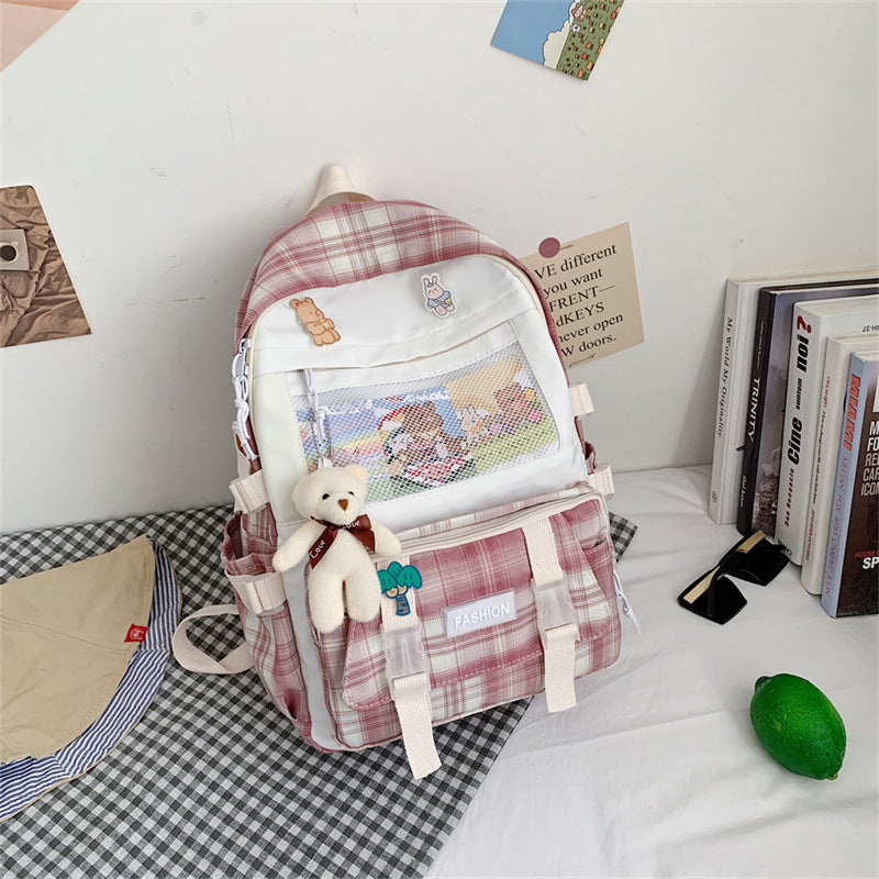 Student Backpack Girl New Japanese Cute Student JK Plaid Schoolbag Hit Color Wild Large Capacity Backpack