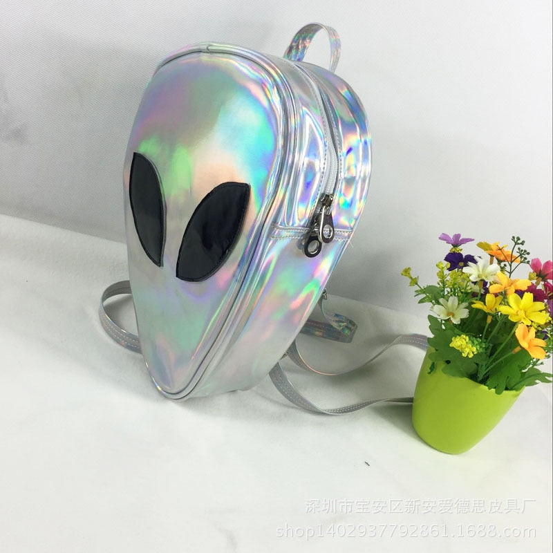Laser Transparent Backpack Boys 3D Alien ET Head Face Designed Triangle Leisure Bag For Girls