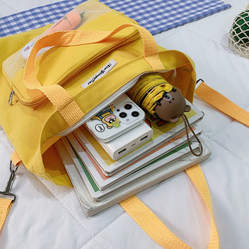New Literary Small Fresh Canvas Bag Student Class Large Capacity Messenger Bag Ins Style Cute Shoulder Bag