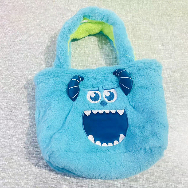 Plush Strawberry Bear Bag Shoulder Bag Handheld Shopping Bag Large Capacity Three Eyed Baby Double Sided Women's Bag Fashion Birthday Gift