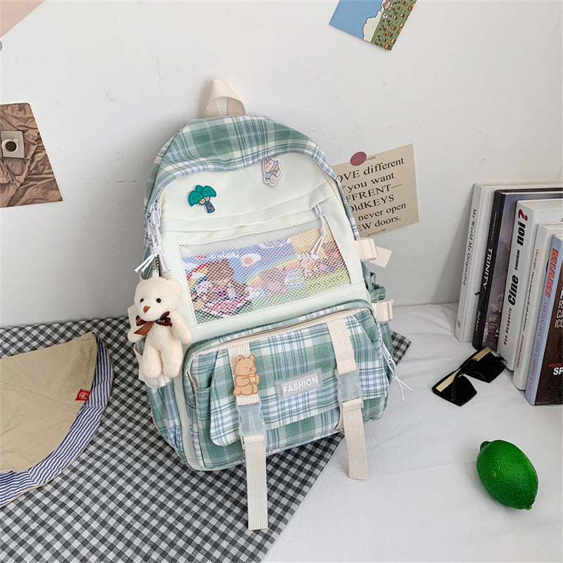 Student Backpack Girl New Japanese Cute Student JK Plaid Schoolbag Hit Color Wild Large Capacity Backpack