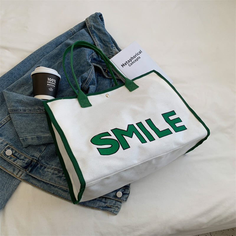 Spring And Summer New Simple Large Capacity Tote Bag Women's Texture Fashion Portable Commuter Shoulder Bag Canvas Bag