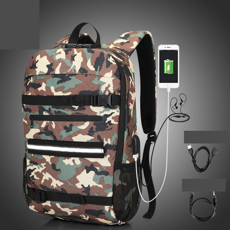 USB Rechargeable Backpack Men's Business Camouflage Large Capacity Skateboard Bag Anti theft Lock Backpack