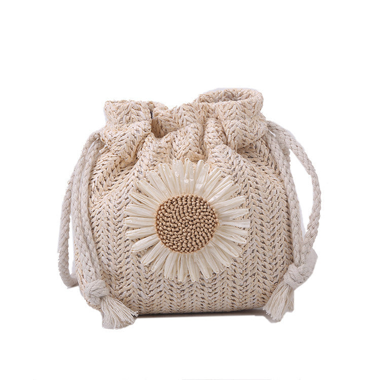 Woven Bag Women's Bag New Trendy Summer Straw Weave Cute Ins Bucket Bag Personality Girl One-Shoulder Messenger Bag