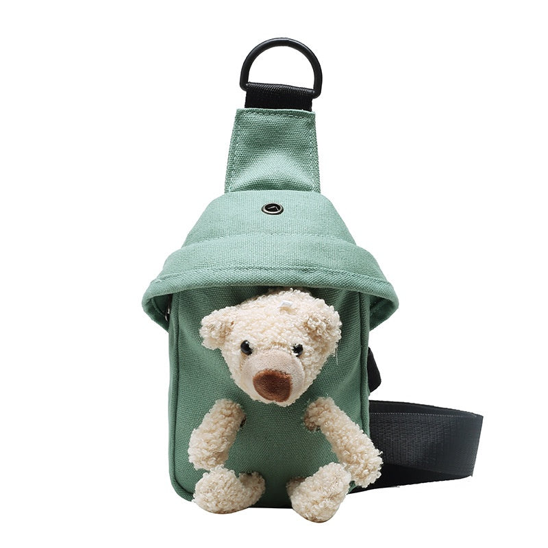 Girls Bag New Bear Bag Canvas Chest Bag Net Red Cute Student Messenger Bag Personality Pocket Trend