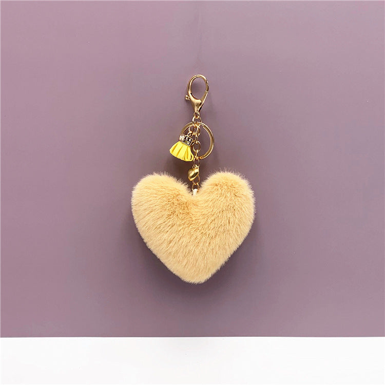 Tassel Peach Heart Key Chain Cute Bag Pendant Heart Shape Plush Car Key Chain Pendant Creative Small Gift