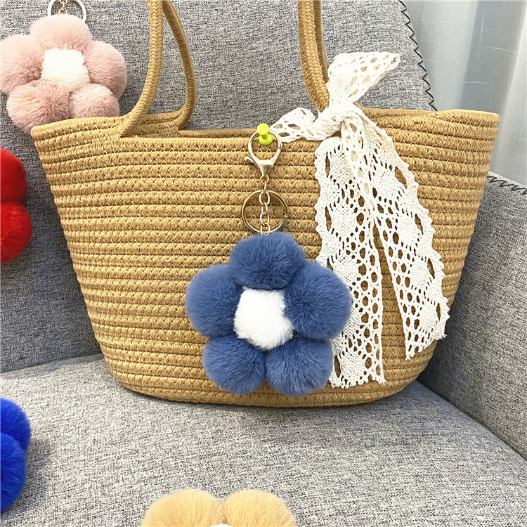 Creative Flower Hair Ball Key Chain Cute Plush Flower Bag Pendant Mobile Phone Accessories Car Key Ring Gift