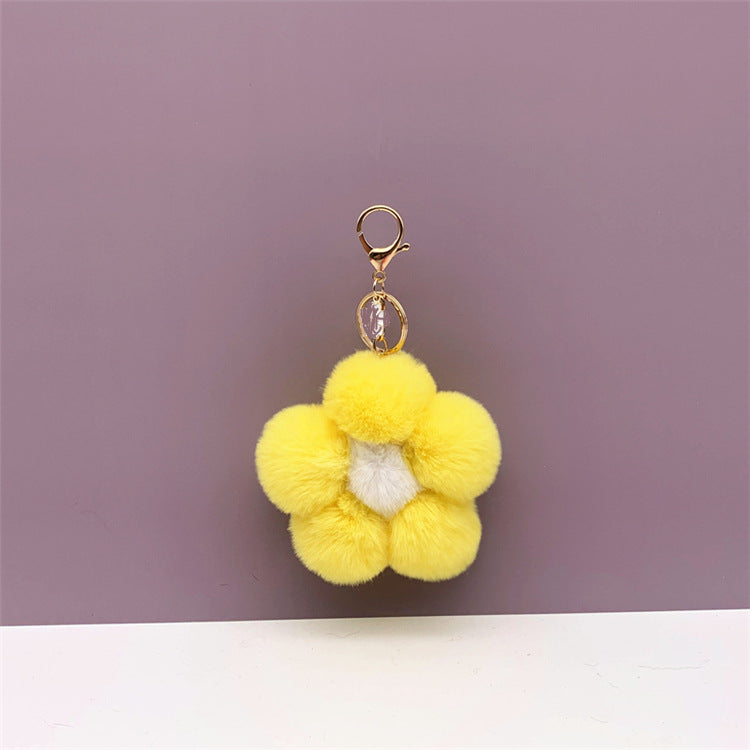 Creative Flower Hair Ball Key Chain Cute Plush Flower Bag Pendant Mobile Phone Accessories Car Key Ring Gift