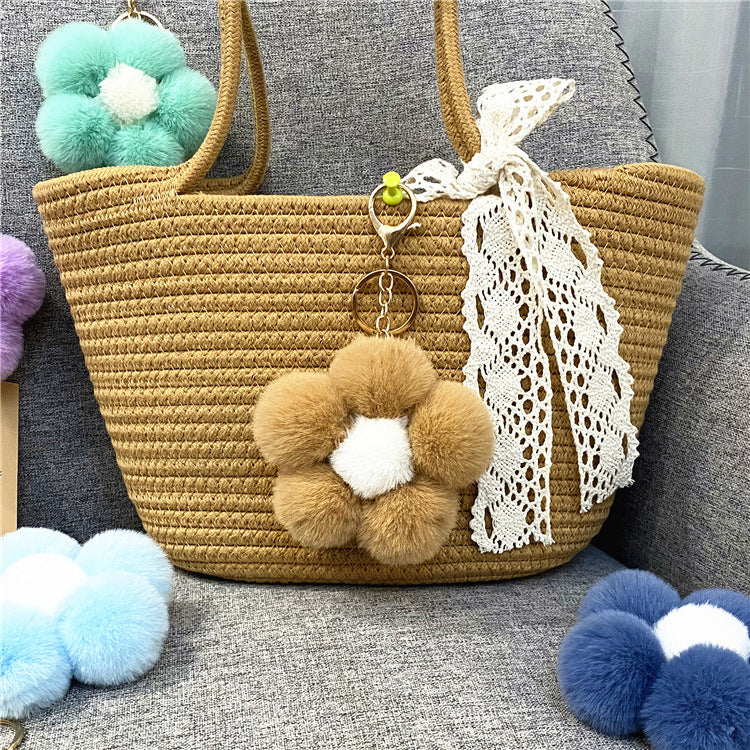 Creative Flower Hair Ball Key Chain Cute Plush Flower Bag Pendant Mobile Phone Accessories Car Key Ring Gift