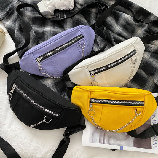 Japanese Dark Style Canvas Chest Bag Female Ins Retro Wild Waist Bag Student Messenger Bag