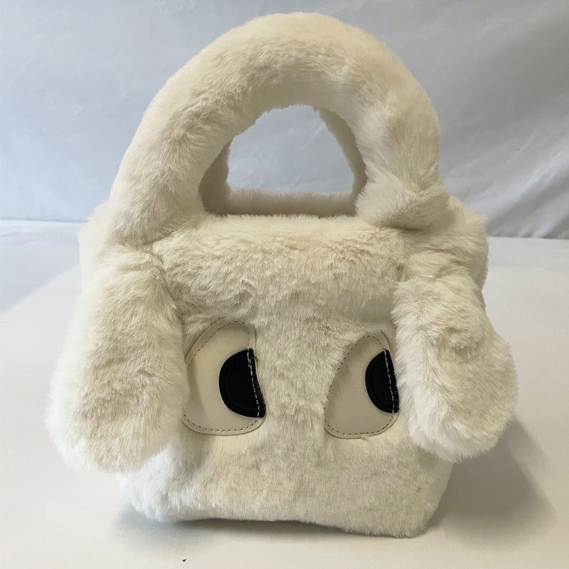 Plush Strawberry Bear Bag Shoulder Bag Handheld Shopping Bag Large Capacity Three Eyed Baby Double Sided Women's Bag Fashion Birthday Gift