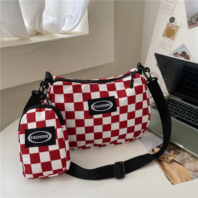 Texture Lattice Messenger Commuter Bag Female Summer New Korean Plaid Bag Simple Girl Single Shoulder Bag Small Bag