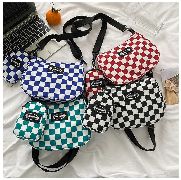 Texture Lattice Messenger Commuter Bag Female Summer New Korean Plaid Bag Simple Girl Single Shoulder Bag Small Bag