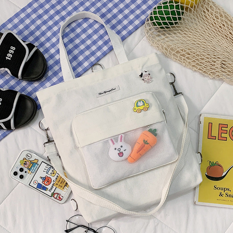 New Literary Small Fresh Canvas Bag Student Class Large Capacity Messenger Bag Ins Style Cute Shoulder Bag