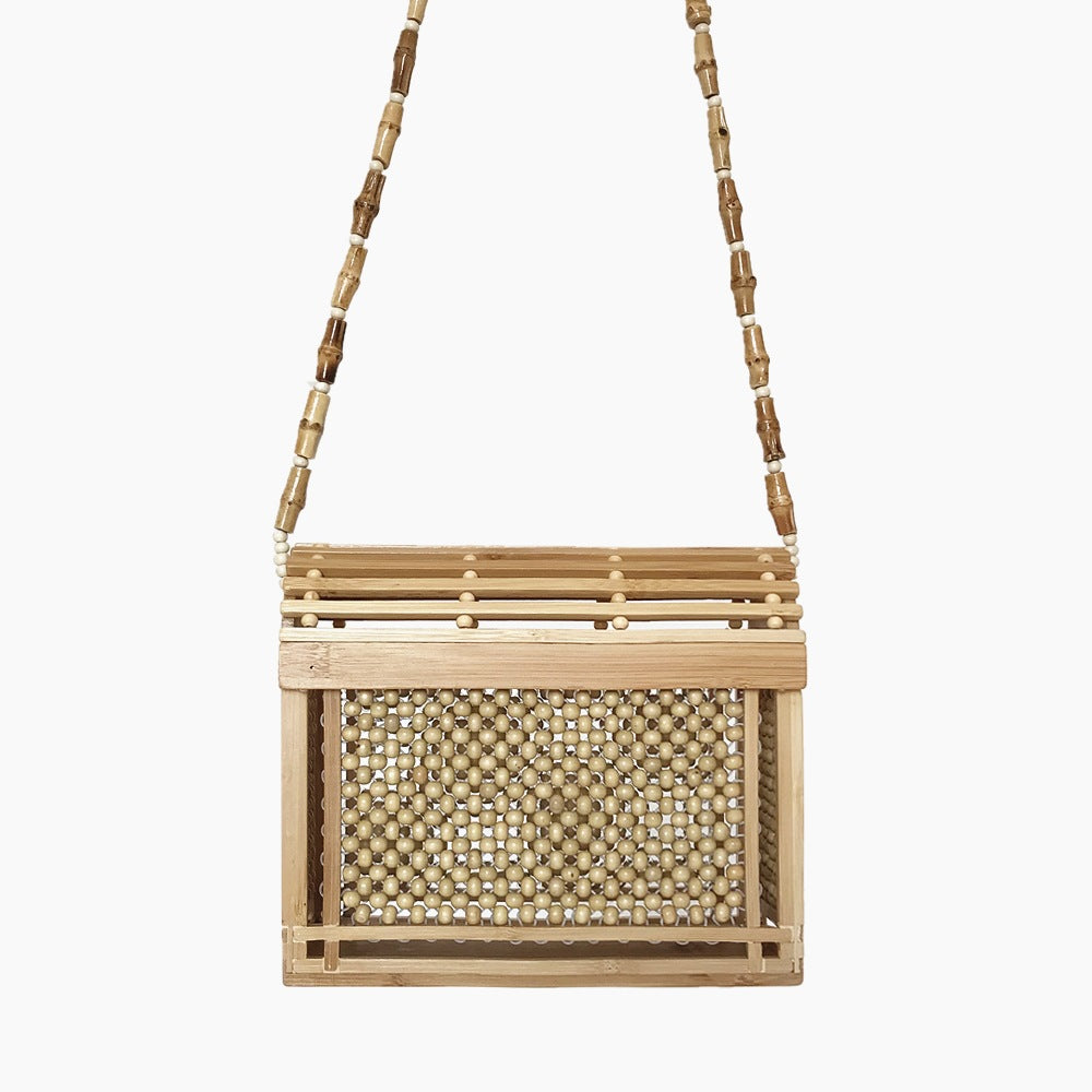 Square Bamboo Bag Summer Hollow Bamboo Beach Bag Fashion Messenger Bag Hand-woven Straw Shoulder Bag