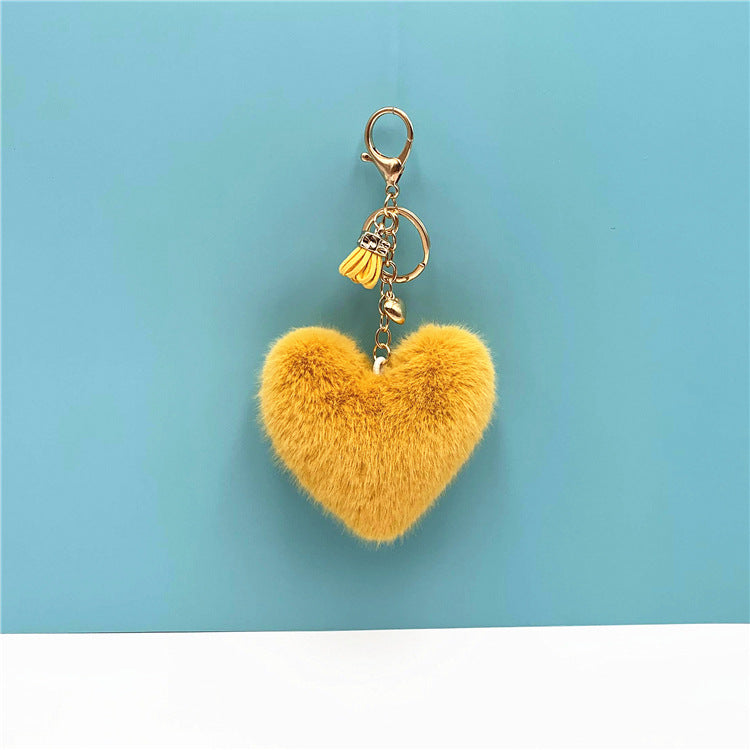 Tassel Peach Heart Key Chain Cute Bag Pendant Heart Shape Plush Car Key Chain Pendant Creative Small Gift