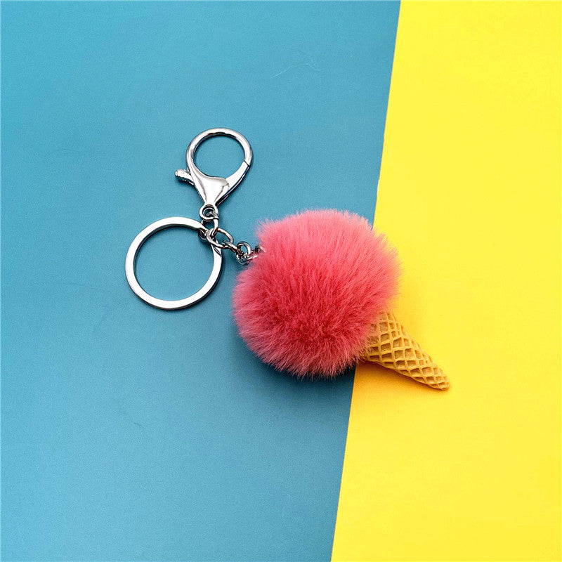 Cartoon Fruit Key Chain Student Cute Bag Pendant Ice Cream Cone Plush Car Key Chain Creative Gift