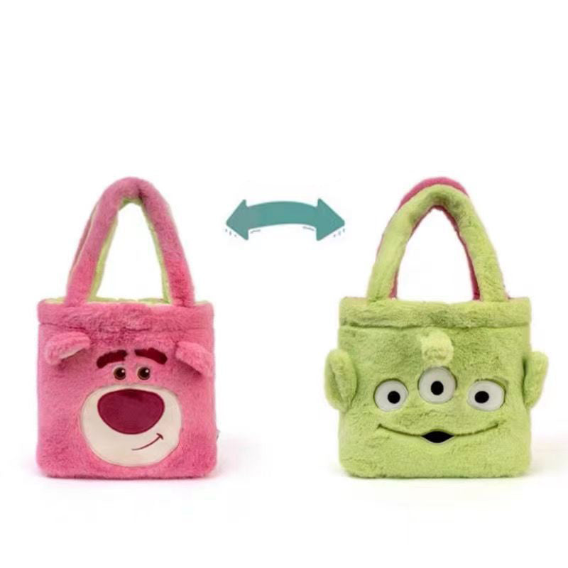 Plush Strawberry Bear Bag Shoulder Bag Handheld Shopping Bag Large Capacity Three Eyed Baby Double Sided Women's Bag Fashion Birthday Gift
