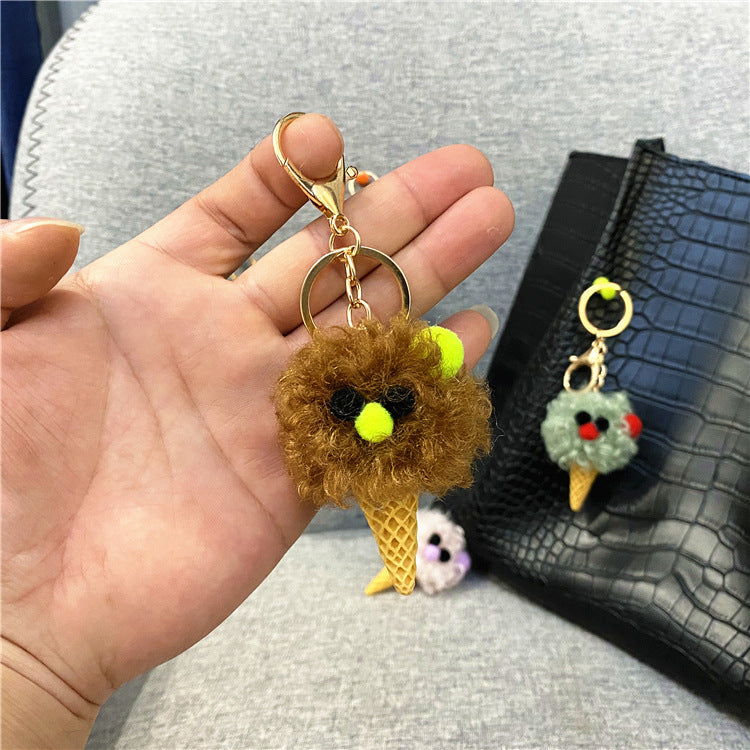 Cute Cartoon Plush Key Chain Ugly Cute Bag Pendant Ice Cream Cone Car Key Chain Mobile Phone Accessories Gift