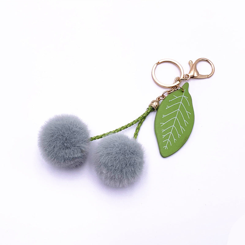 Fruit Key Chain Car Cute Cherry Bag Key Chain Fur Ball Plush Doll Cartoon Pendant Creative Accessories
