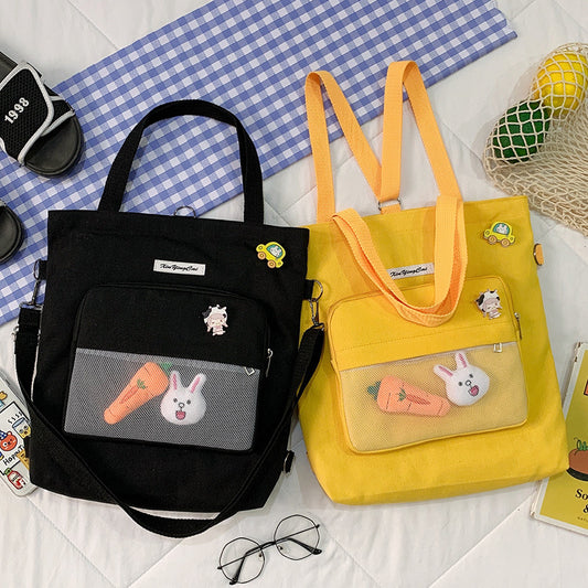 New Literary Small Fresh Canvas Bag Student Class Large Capacity Messenger Bag Ins Style Cute Shoulder Bag
