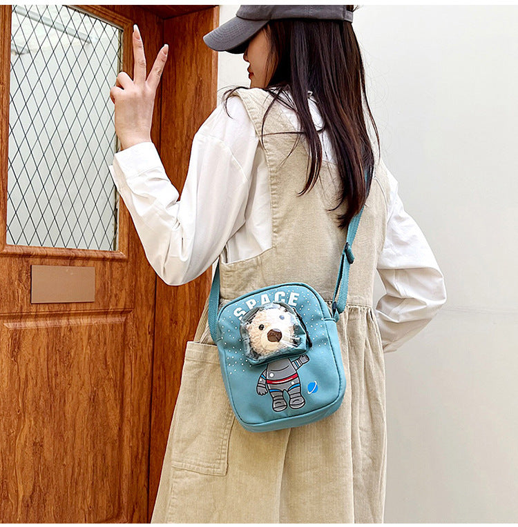 Trendy Student Nylon Bag Female Net Red Ins Cute Soft Girl Shoulder Bag Small Fresh Transparent Doll Messenger Bag
