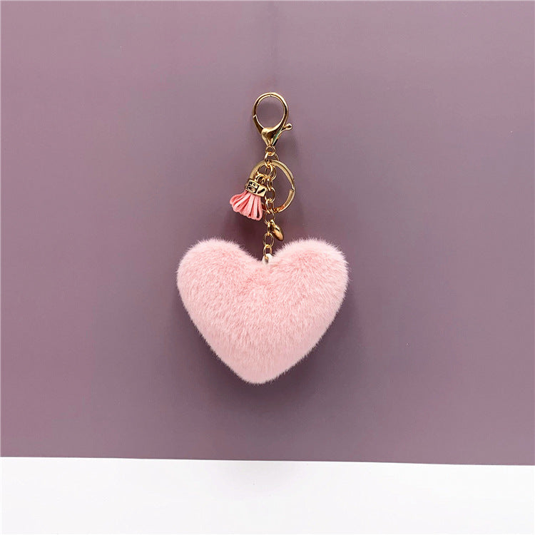 Tassel Peach Heart Key Chain Cute Bag Pendant Heart Shape Plush Car Key Chain Pendant Creative Small Gift