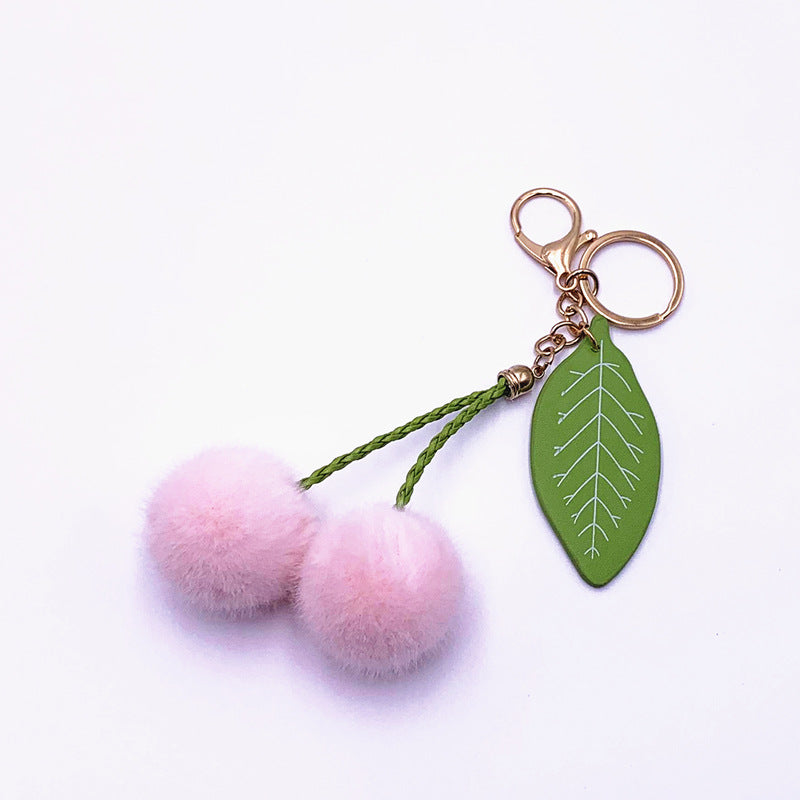 Fruit Key Chain Car Cute Cherry Bag Key Chain Fur Ball Plush Doll Cartoon Pendant Creative Accessories