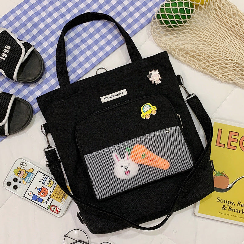 New Literary Small Fresh Canvas Bag Student Class Large Capacity Messenger Bag Ins Style Cute Shoulder Bag