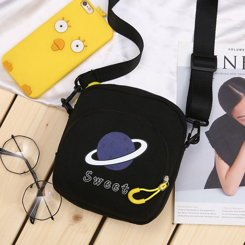Planet's New Cute Canvas Bag Female Shoulder Ins Korean Version Of The Fashion Oblique Cross Bag Student Casual Small Bag