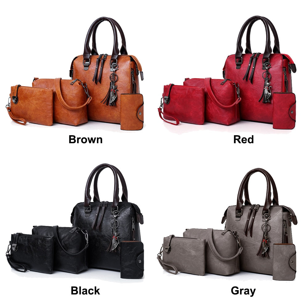 ValenKuci  Leather Shoulder Messenger Bag Tote Bag Bolsa 4pcs/Set Women Composite Bag High Quality Ladies Handbag Female set bag