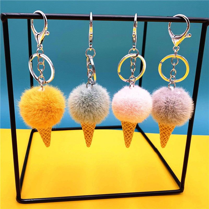 Cartoon Fruit Key Chain Student Cute Bag Pendant Ice Cream Cone Plush Car Key Chain Creative Gift