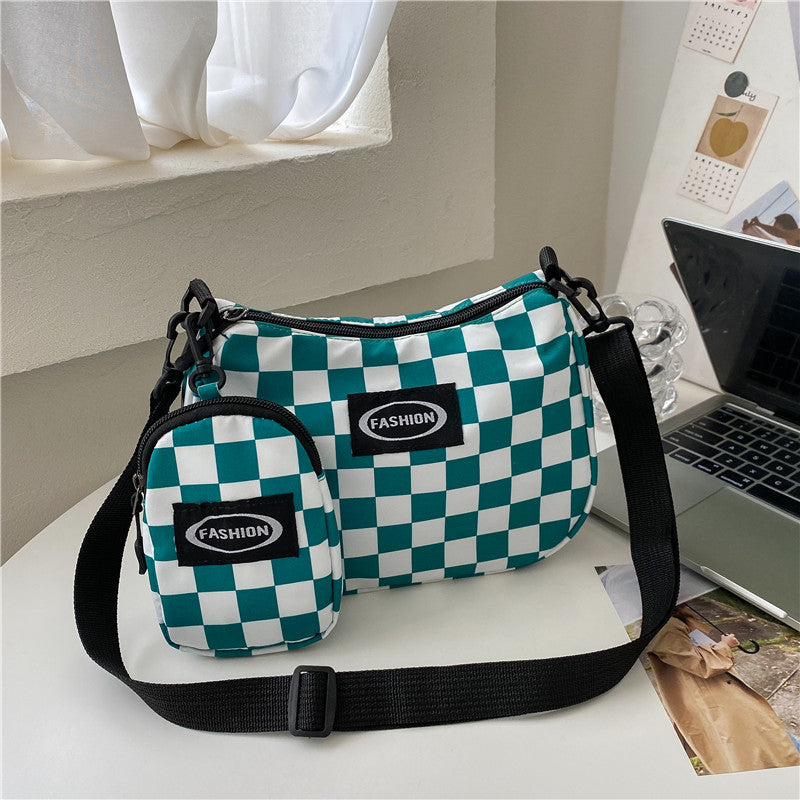 Texture Lattice Messenger Commuter Bag Female Summer New Korean Plaid Bag Simple Girl Single Shoulder Bag Small Bag