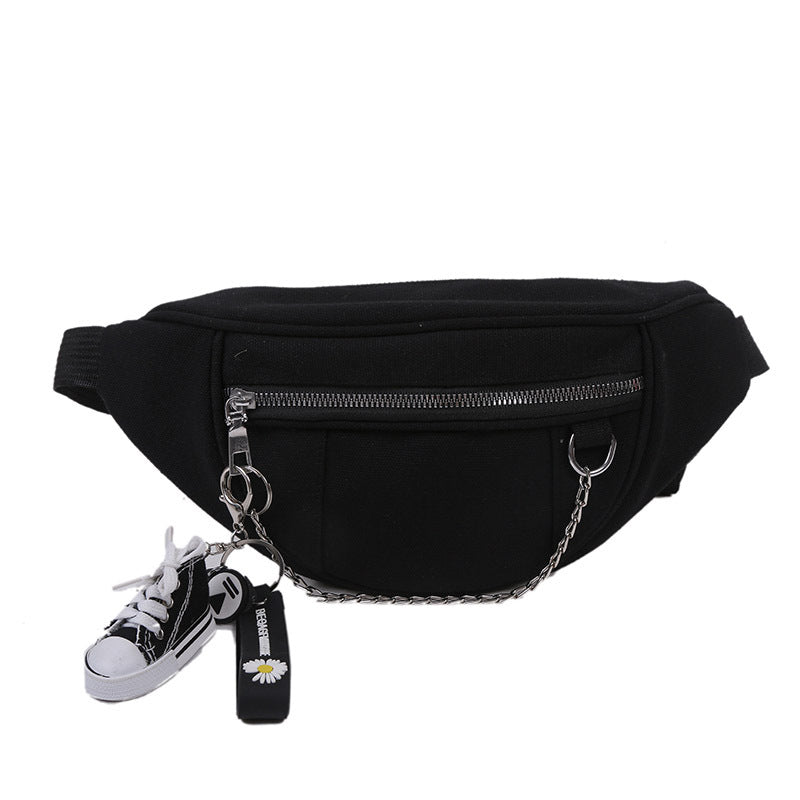 Japanese Dark Style Canvas Chest Bag Female Ins Retro Wild Waist Bag Student Messenger Bag