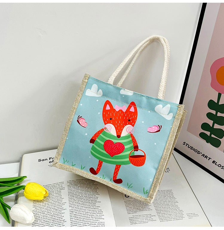Japanese Cartoon Anime Cotton And Linen Hand Bag New Trendy Korean Version Of The Casual Shopping Bag Student Lunch Bag