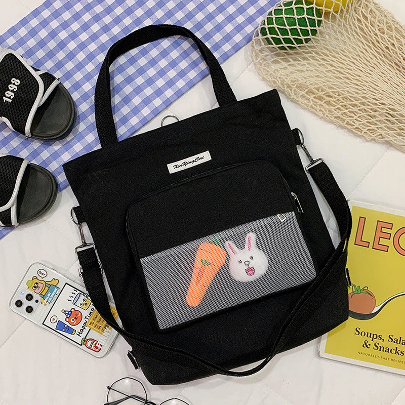 New Literary Small Fresh Canvas Bag Student Class Large Capacity Messenger Bag Ins Style Cute Shoulder Bag