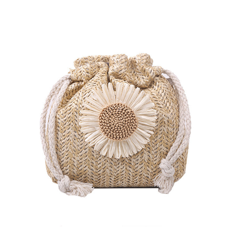 Woven Bag Women's Bag New Trendy Summer Straw Weave Cute Ins Bucket Bag Personality Girl One-Shoulder Messenger Bag