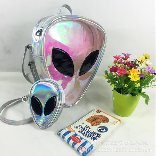 Laser Transparent Backpack Boys 3D Alien ET Head Face Designed Triangle Leisure Bag For Girls