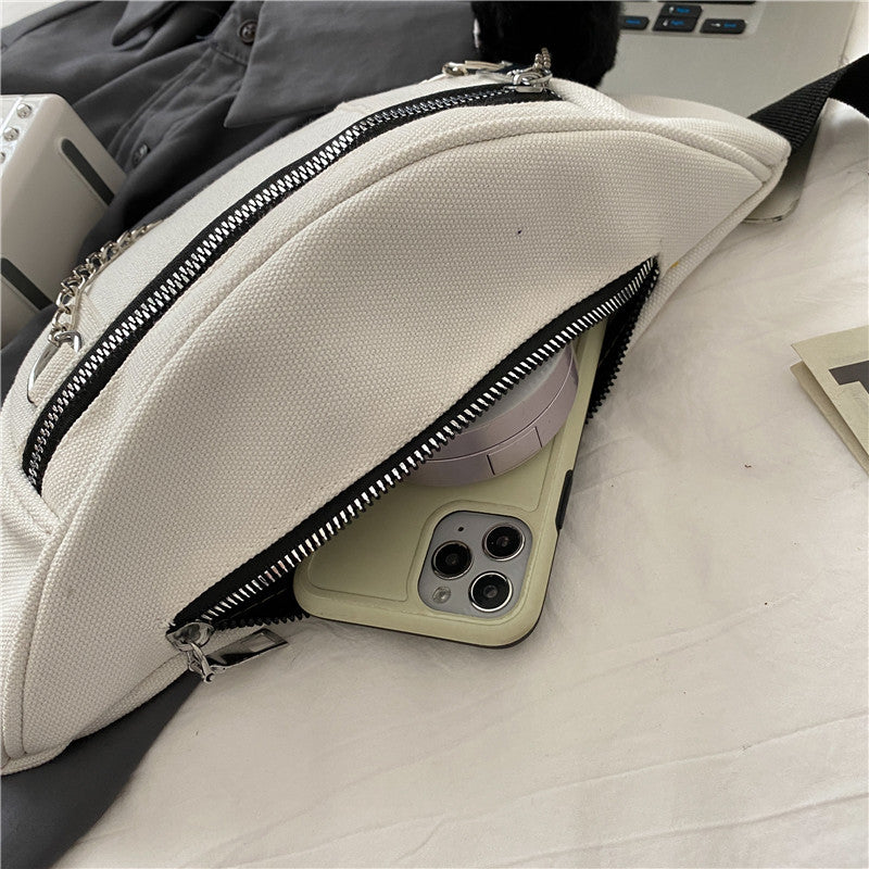 Japanese Dark Style Canvas Chest Bag Female Ins Retro Wild Waist Bag Student Messenger Bag