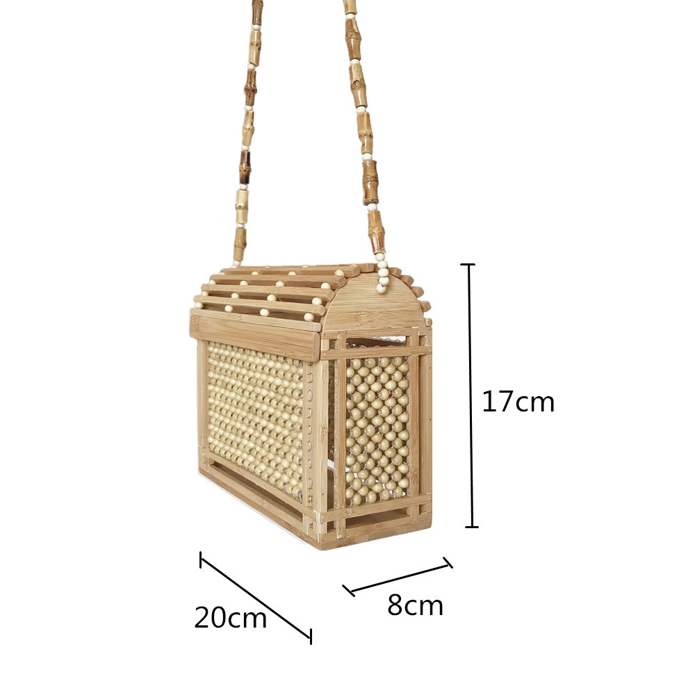 Square Bamboo Bag Summer Hollow Bamboo Beach Bag Fashion Messenger Bag Hand-woven Straw Shoulder Bag