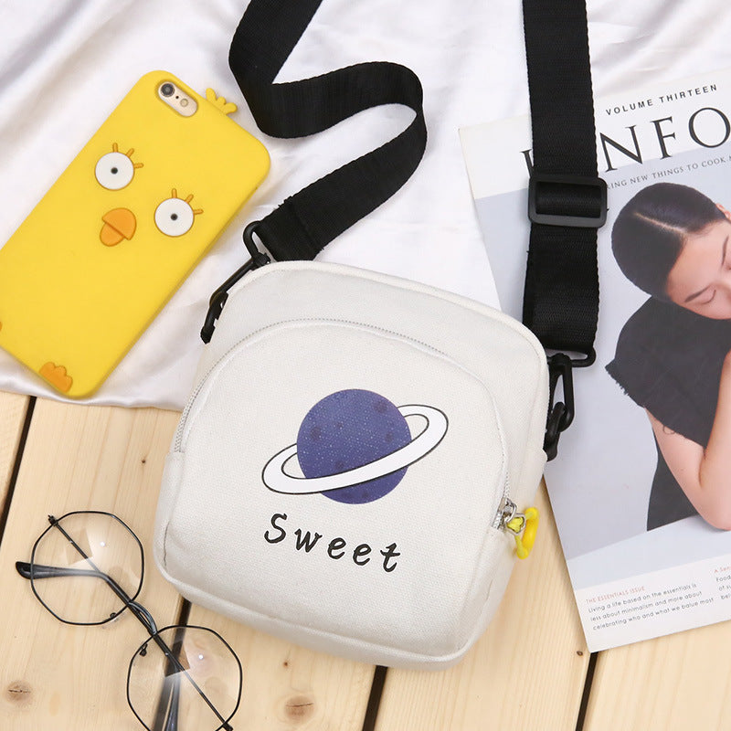Planet's New Cute Canvas Bag Female Shoulder Ins Korean Version Of The Fashion Oblique Cross Bag Student Casual Small Bag